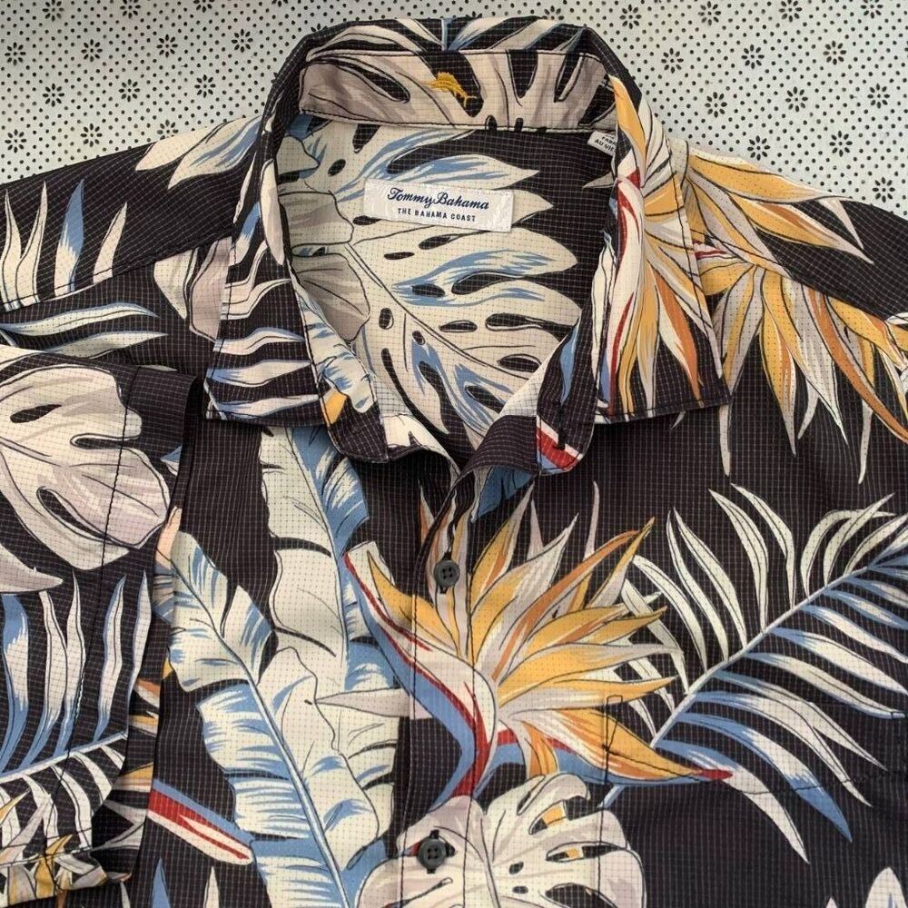 Tommy Bahama The Bahama Coast IslandZone Tropical Print Shirt Mens L Black